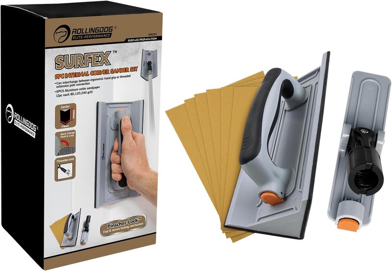 Rolling Dog Drywall Corner Sander - Hand Sander with 6PC Oxide Mesh Sandpaper for Corner Wall Cleaning and Polishing - Image 1